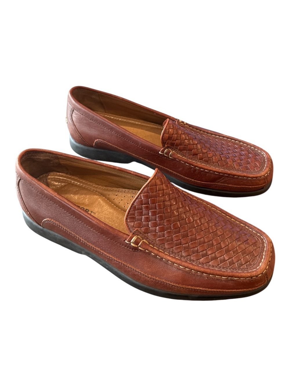 Rockport Rhyder Venetian Woven Leather Comfort Loafers Cognac Size 10M